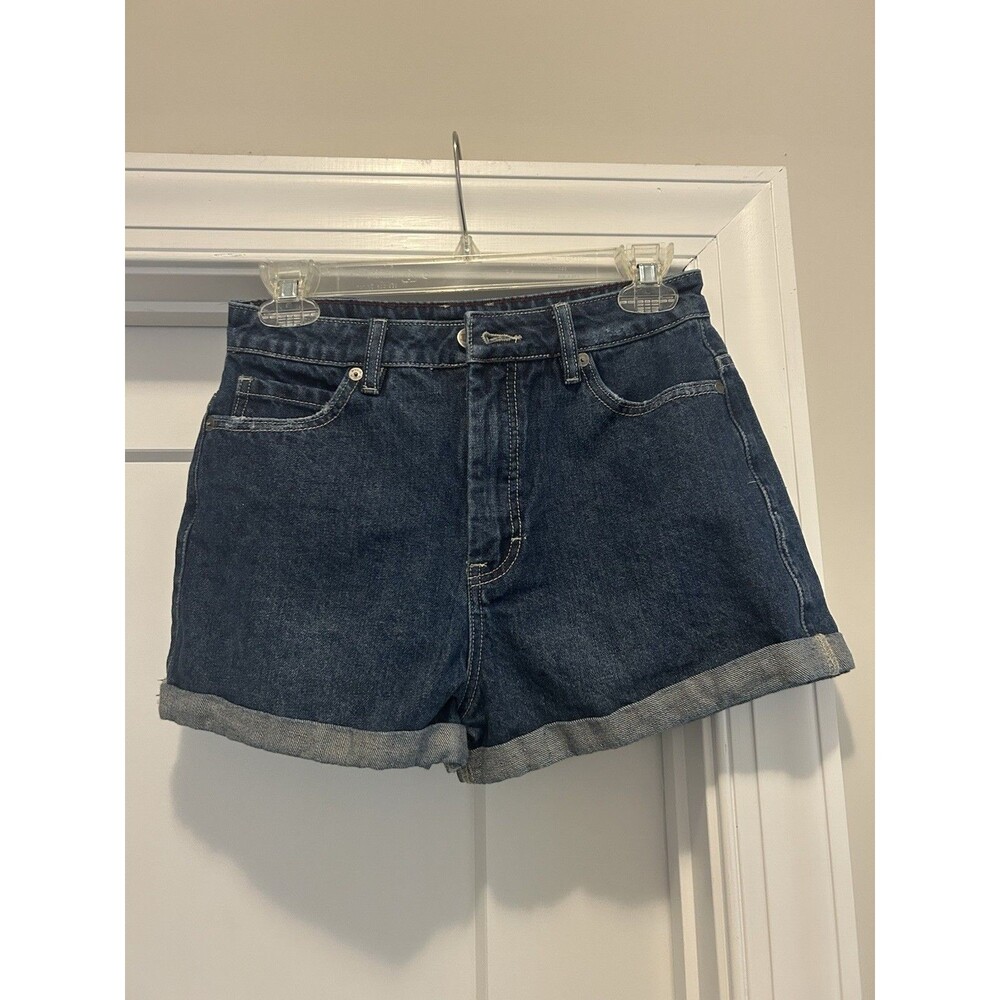 RVCA HI ROLLER High Rise Denim Jean Shorts Blue Size 26 Cotton Micro Festival